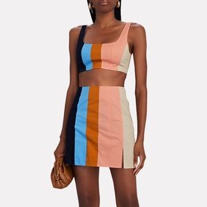NWT STAUD Wells Striped Cotton-Poplin Mini Skirt and Top Set
